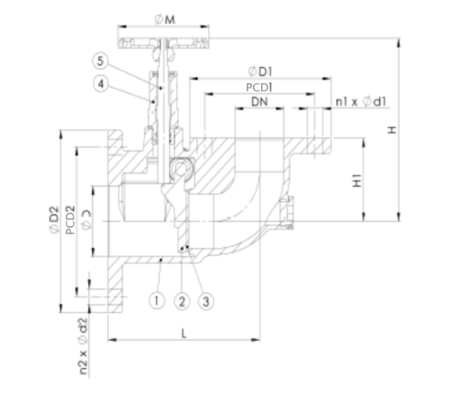 Захлопка штормовая (STORM VALVE) угловая, с запирающим устройством, PN4/PN10